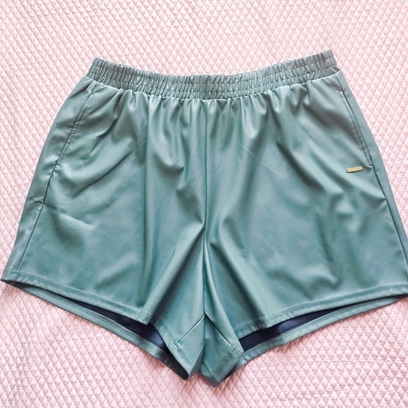 Fabletics, New, Smoke Green Vegan Leather High Waisted Pull-on Shorts, Size 1X - Picture 9 of 9